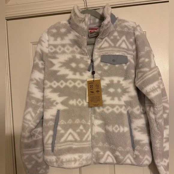 NWT Gerry Terra Printed Zip Up High Pile Fleece Jacket size M Grey Aztec - Picture 1 of 4
